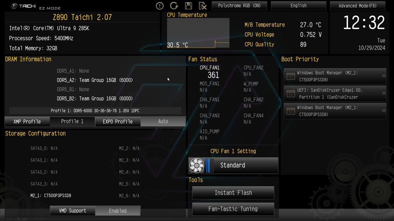 Teamgroup T-Force Delta RGB DDR5 RAM setup in BIOS with EXPO profile