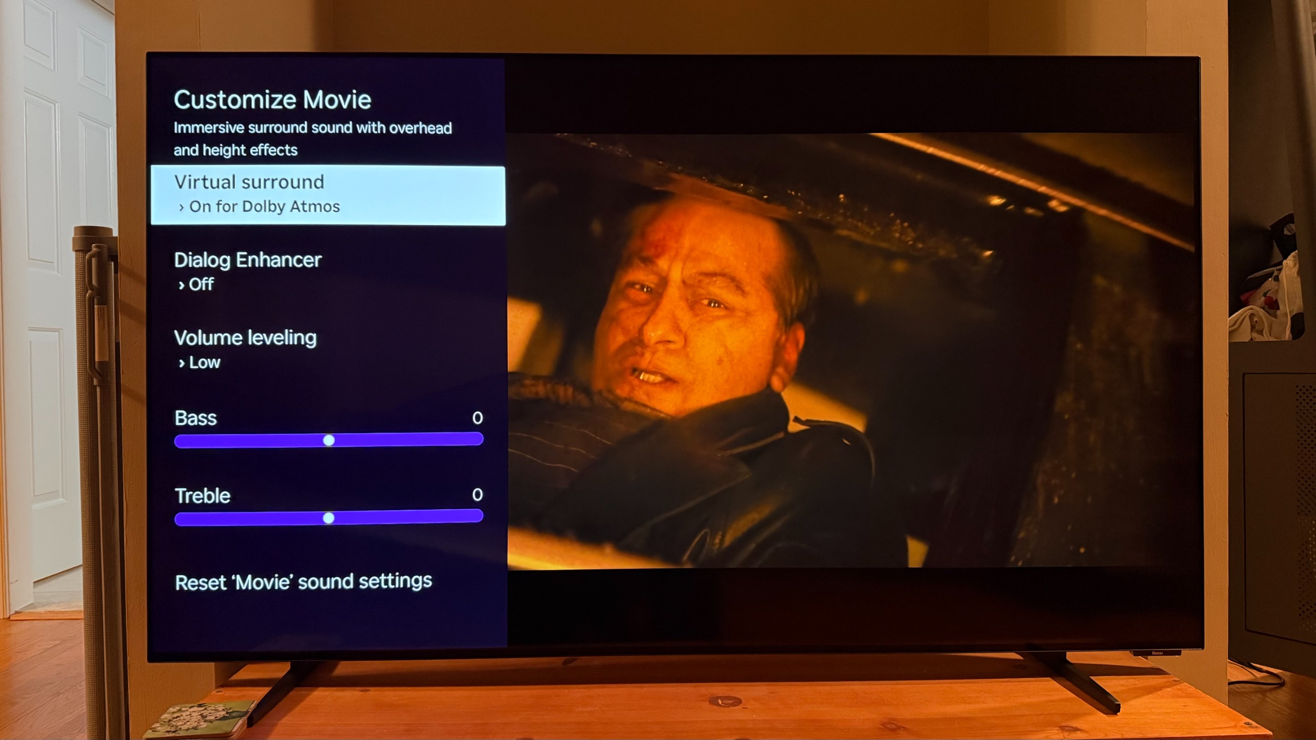 Roku Pro Series OLED showing the various settings for adjusting the audio