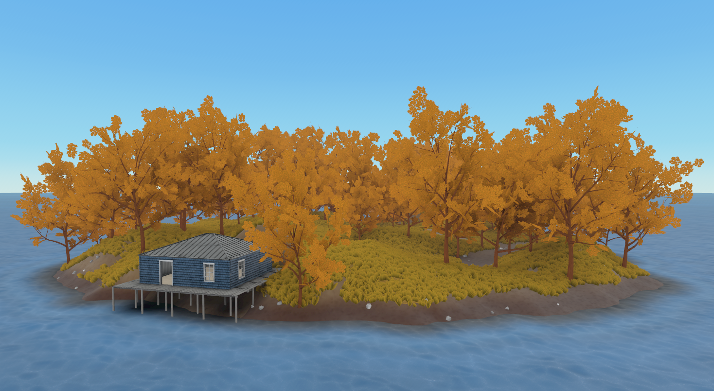 A Meta-provided screenshot of an Autumn-themed island generated by Meta AI in Horizon Worlds