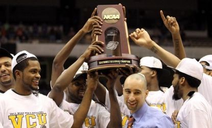 Head Coach Shaka Smart and the Virginia Commonwealth Rams celebrate an unprecedented win, after their Sunday victory over Kansas solidified their spot in the NCAA tournament's Final Four.