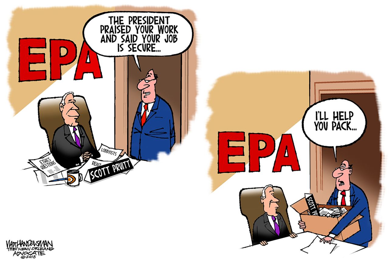 Political cartoon U.S. Scott Pruitt EPA Trump White House revolving door