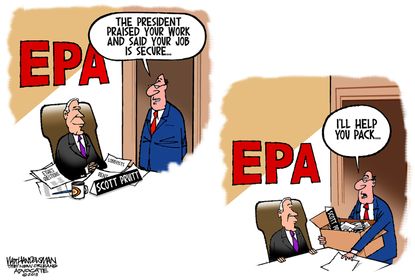 Political cartoon U.S. Scott Pruitt EPA Trump White House revolving door