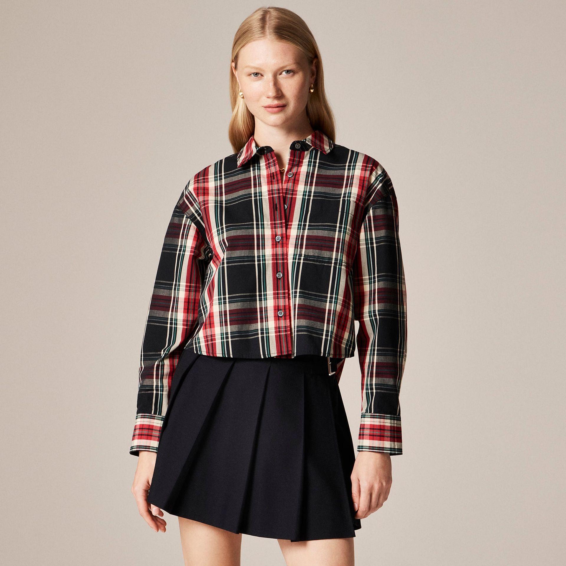 &Eacute;tienne Cropped Shirt in Stewart Tartan Cotton Poplin