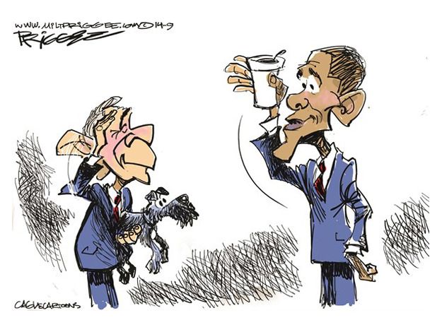 Obama cartoon George Bush policy world