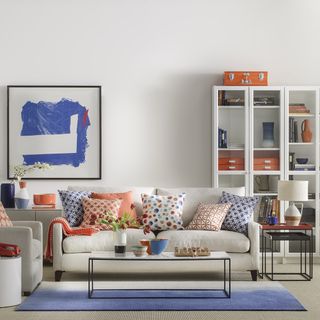 living room with white wall and sofa with billy bookcase
