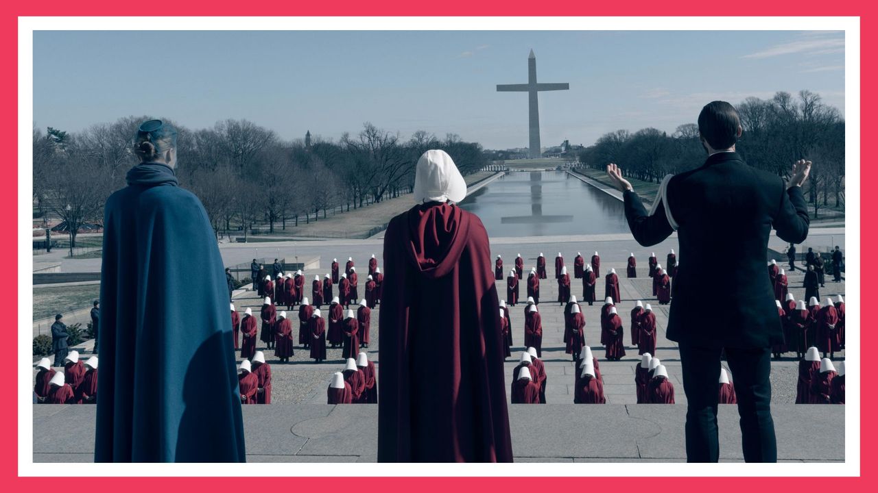 The Handmaid&#039;s Tale -- &quot;Household&quot; - Episode 306 -- June accompanies the Waterfords to Washington D.C., where a powerful family offers a glimpse of the future of Gilead. June makes an important connection as she attempts to protect Nichole. Serena (Yvonne Strahovski), June (Elisabeth Moss), Fred (Joseph Fiennes), shown