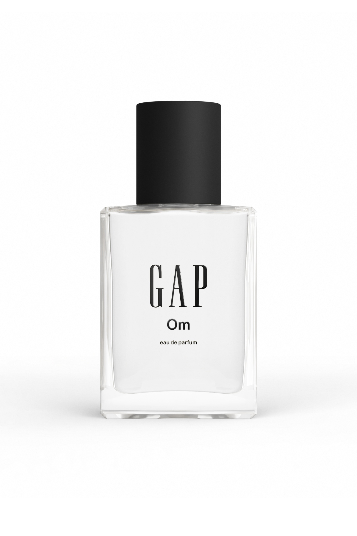a clear glass bottle of Gap Om perfume