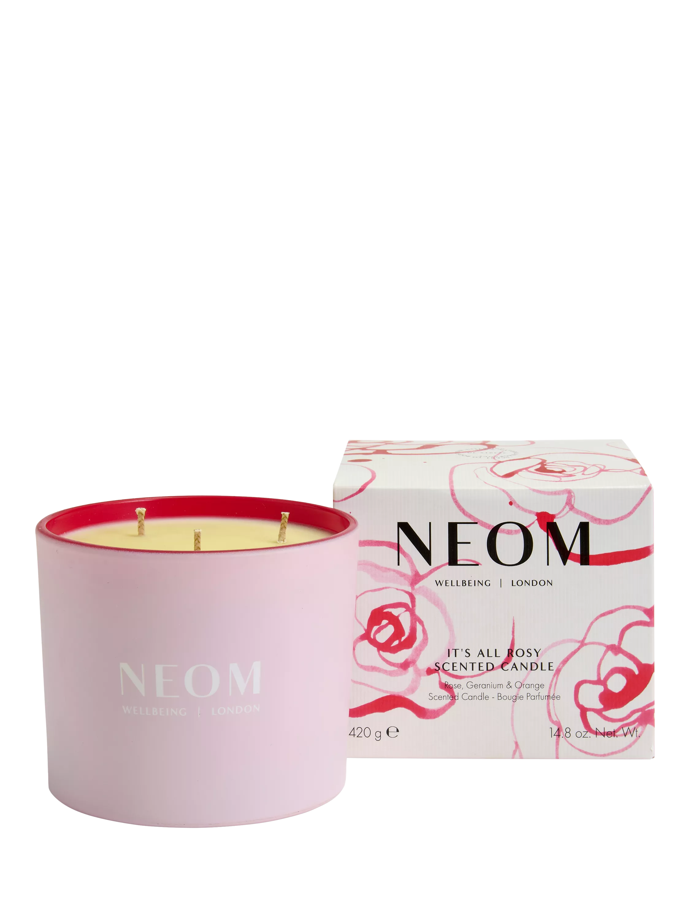 Neom Wellbeing London It;s All Rosy Three Wick Scented Candle, 1.1kg