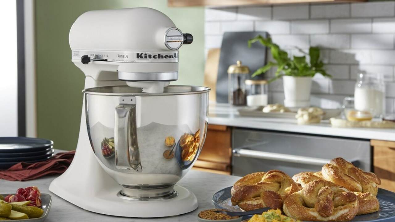 KitchenAid mixer in porcelain white
