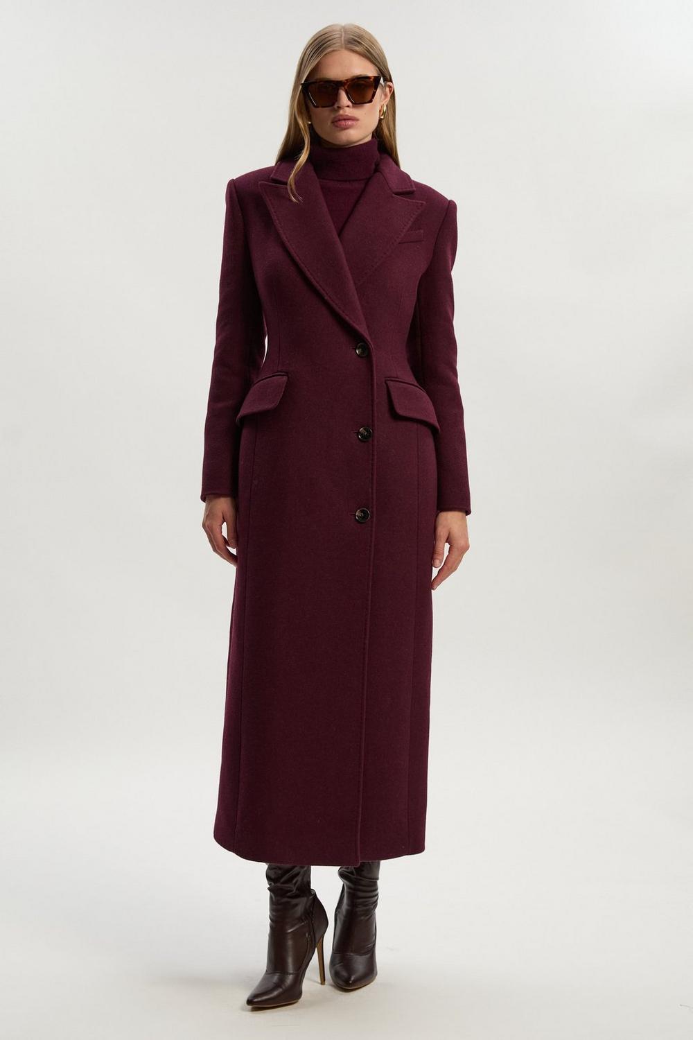 Wool Blend Tailored Fitted Maxi Coat