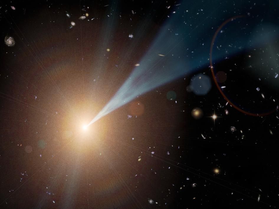 This visualization shows a jet blasting from a black hole near the speed of light. When objects reach near lightspeed, time behaves very strangely.