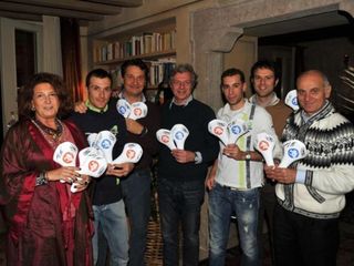 Fizik owner Barbara Bigolin (l) with Basso, Nibali and co.