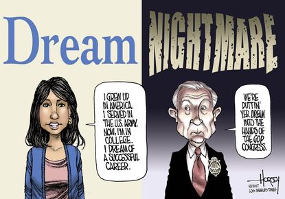 Political cartoon U.S. DACA dreamers Sessions Congress party politics