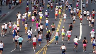 a photo of people completing a marathon