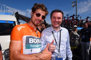 UCI president David Lappartient gives Peter Sagan the thumbs up
