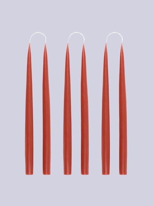 Set of 6 Danish Taper Candles, Burnt Orange