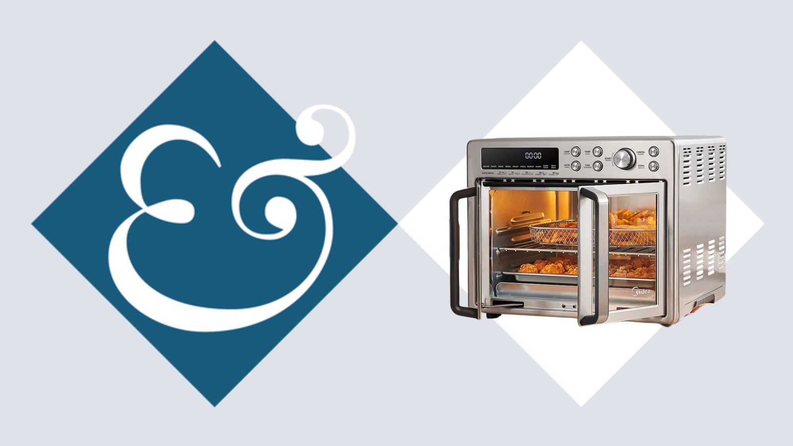 Midea Flexify French Door Air Fryer Oven on the Homes &amp; Gardens Hero Product Background