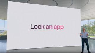 Screenshot of lock an app demo with iOS 18 during WWDC 2024 keynote.