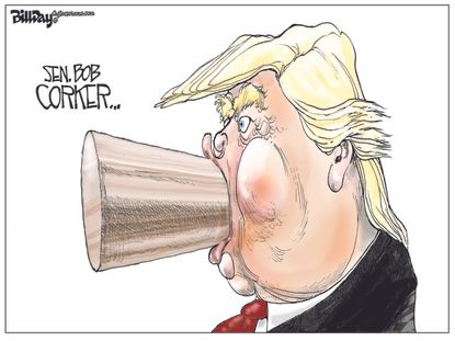 Political cartoon U.S. Trump Bob Corker tweet fight