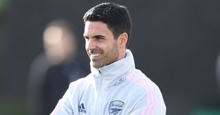Arsenal manager Mikel Arteta during a training session at London Colney on October 19, 2022 in St Albans, England.