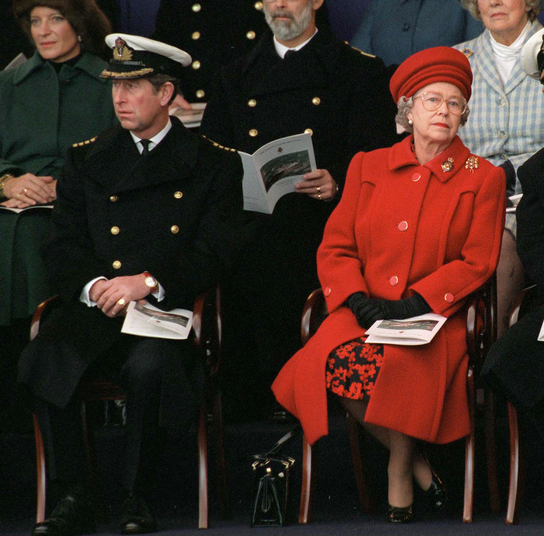 Prince Charles and Queen Elizabeth at the decommissioning of the Royal Yacht Britannia