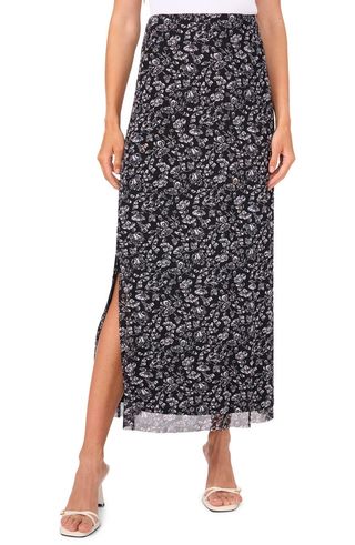 Printed Mesh Maxi Skirt