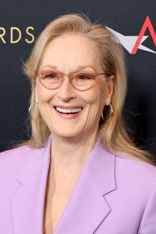  Meryl Streep is seen with creamy blonde hair, with hints of grey as she attends the AFI Awards at Four Seasons Hotel Los Angeles at Beverly Hills on January 12, 2024 in Los Angeles, California. 
