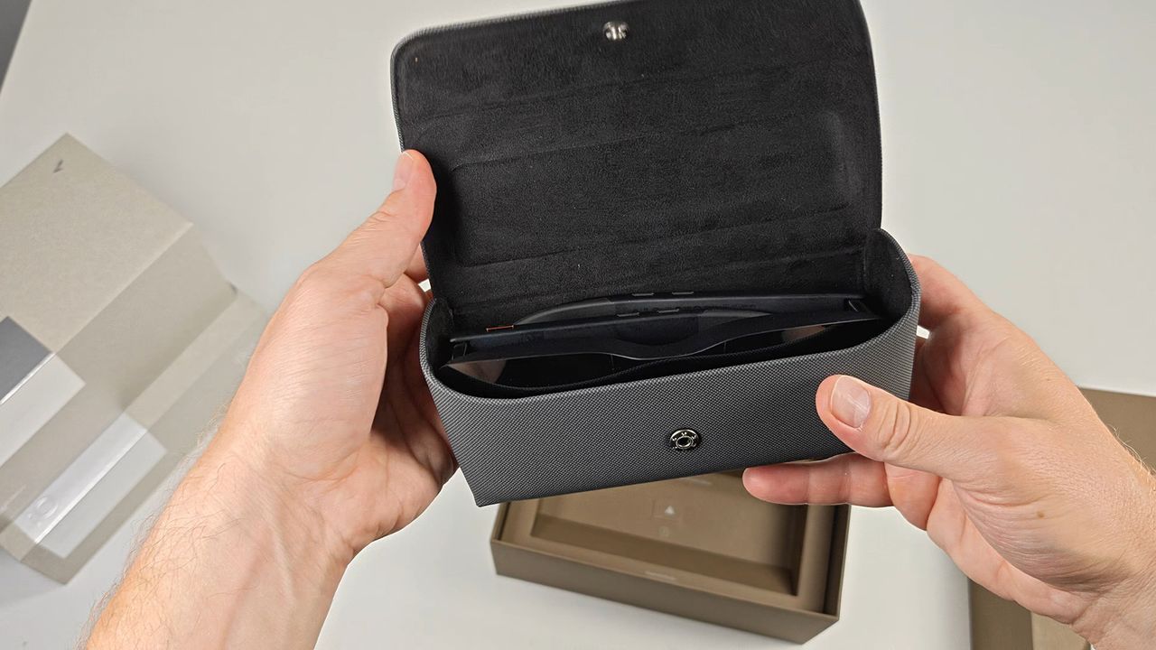 RayNeo GT smart glasses included fabric case