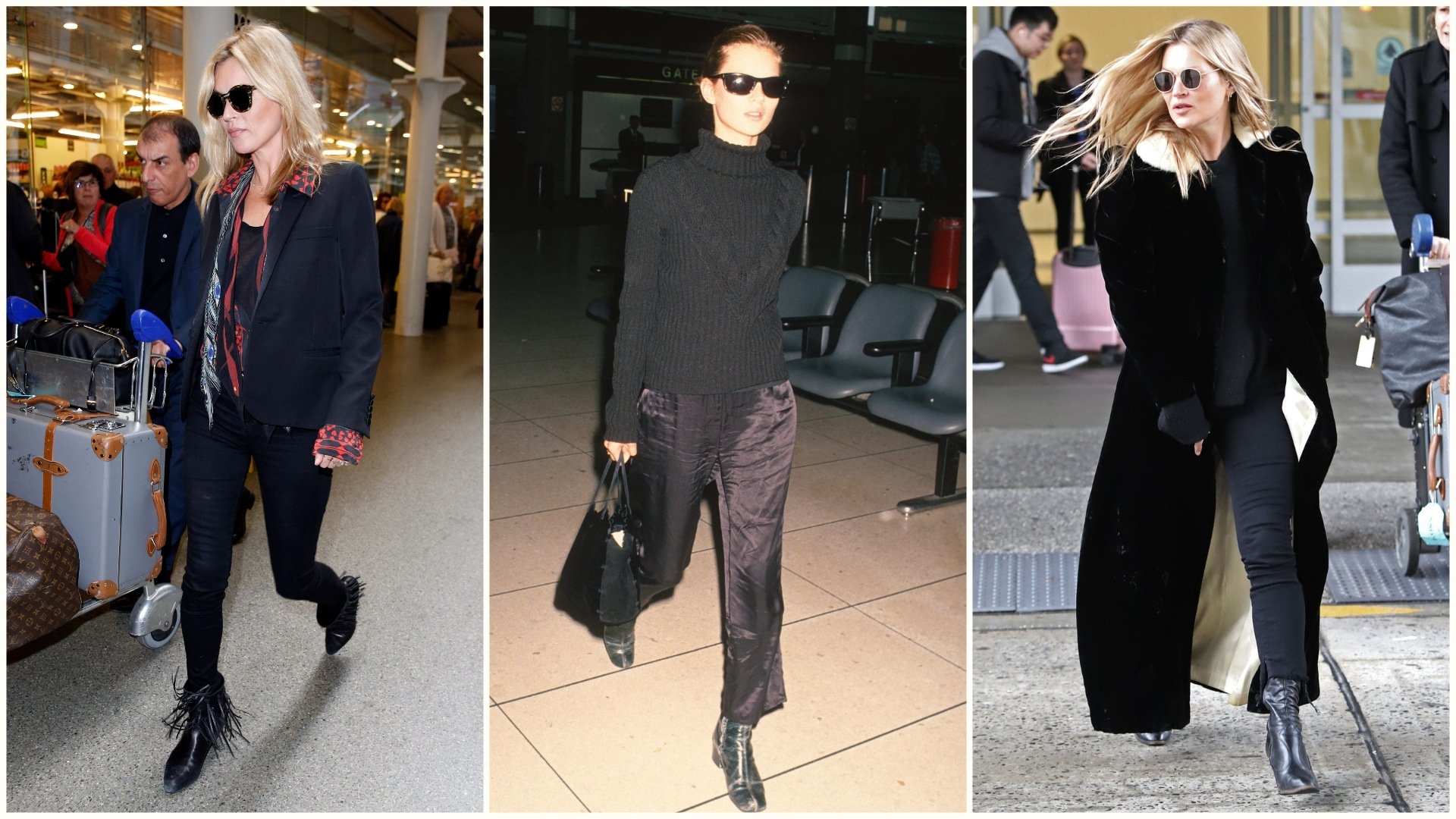 Three Kate Moss airport outfits spoken about in this piece. 