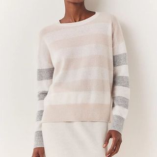 the white company neutral cashmere striped sweater