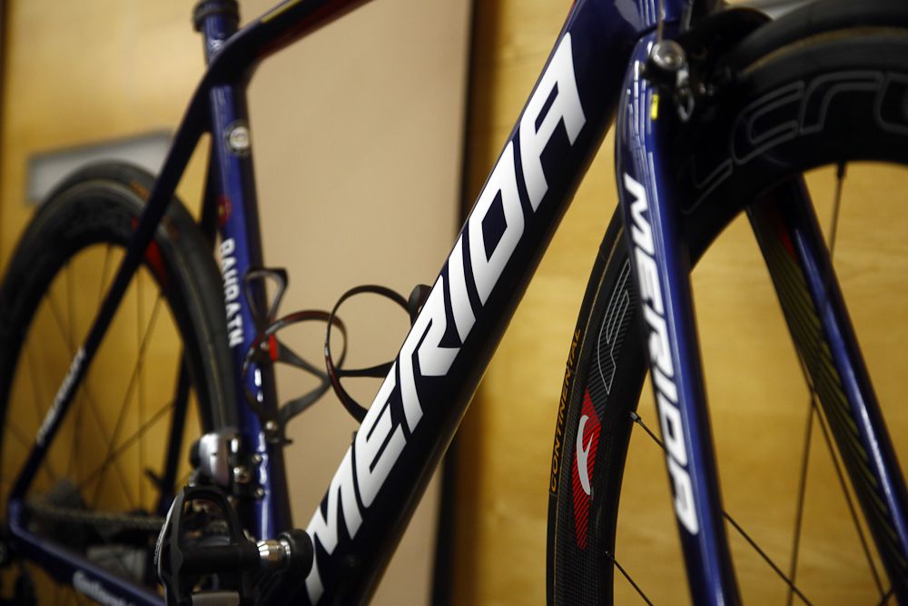 The 2017 Merida team bike on display at Bahrain Merida camp