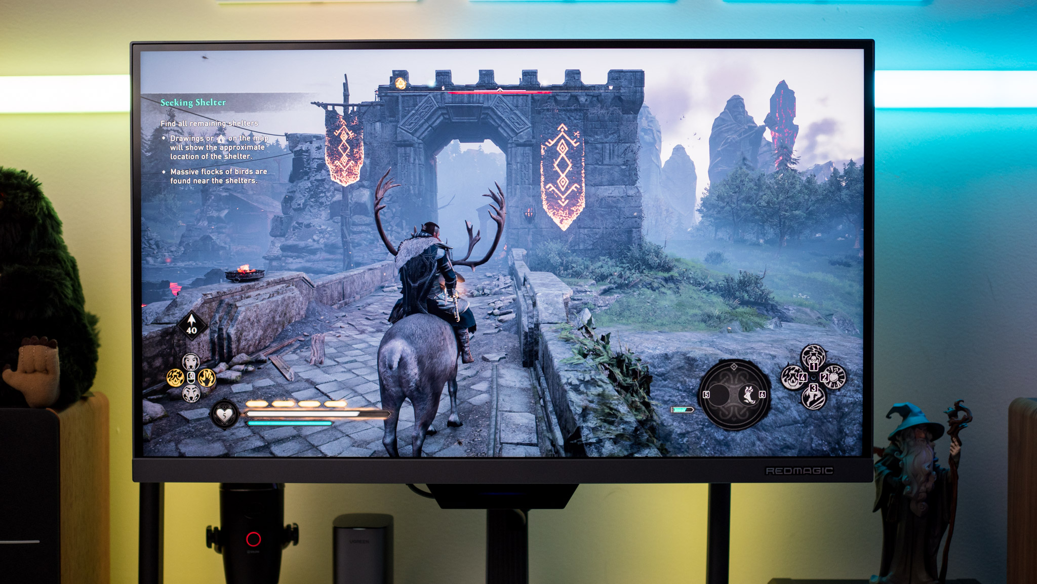 AC Valhalla on the screen of the Redmagic 4K Gaming Monitor