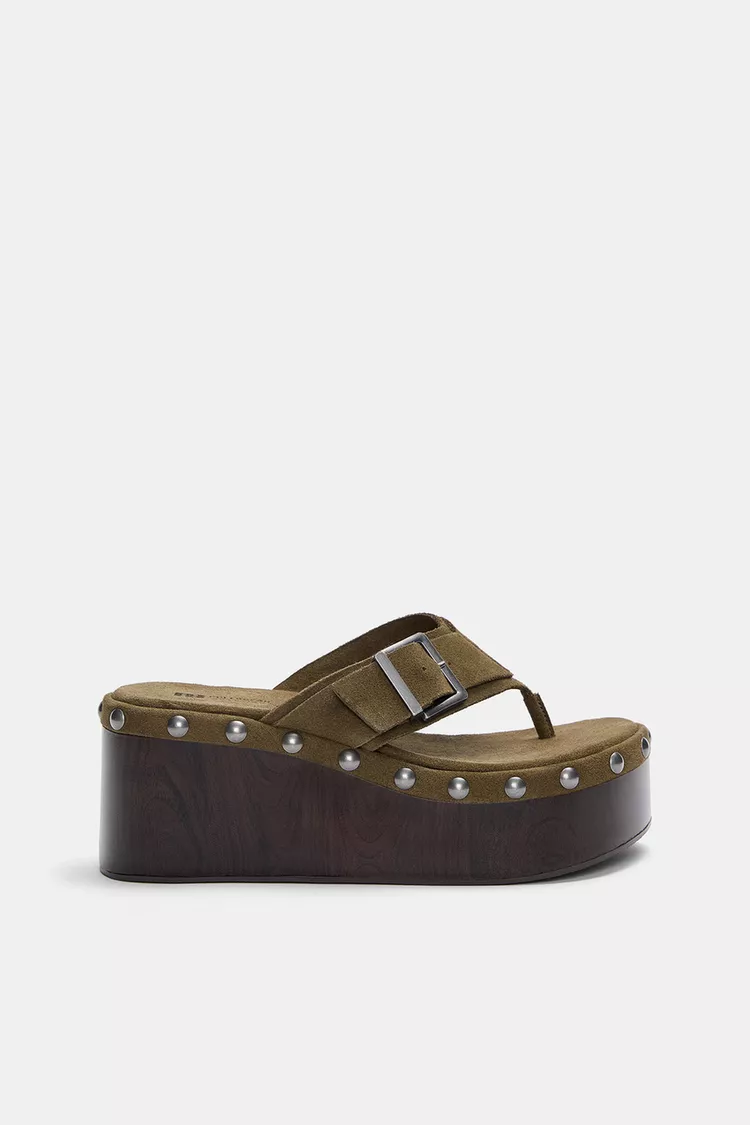 pullandbear, Studded Leather Wedge Sandals