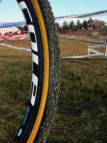 Relatively shallow Cole carbon rims are wrapped with Challenge Grifo tubulars.