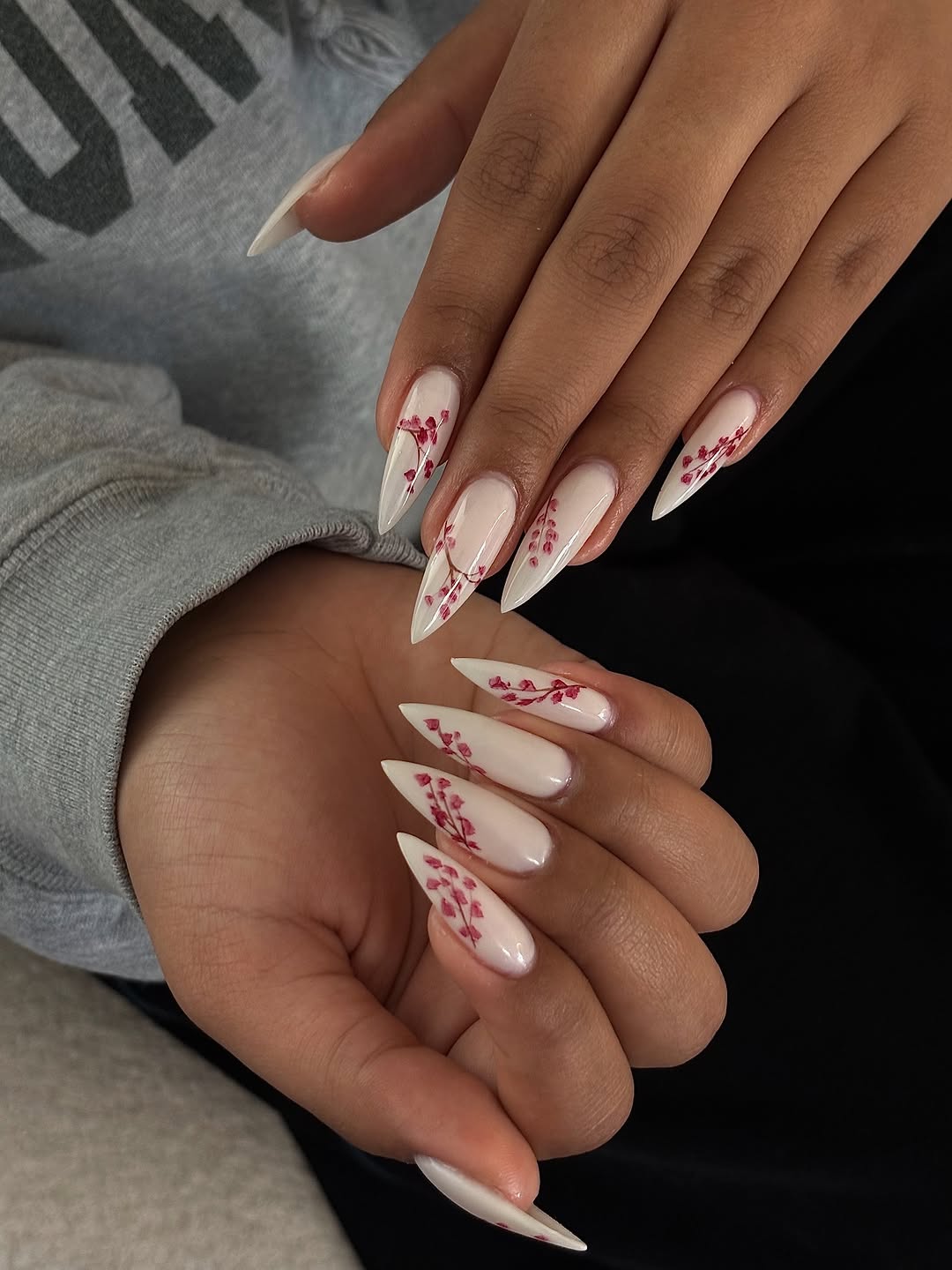 cherry blossom nails with intricate art