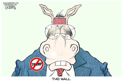 Political cartoon U.S. democrats government shutdown Trump wall