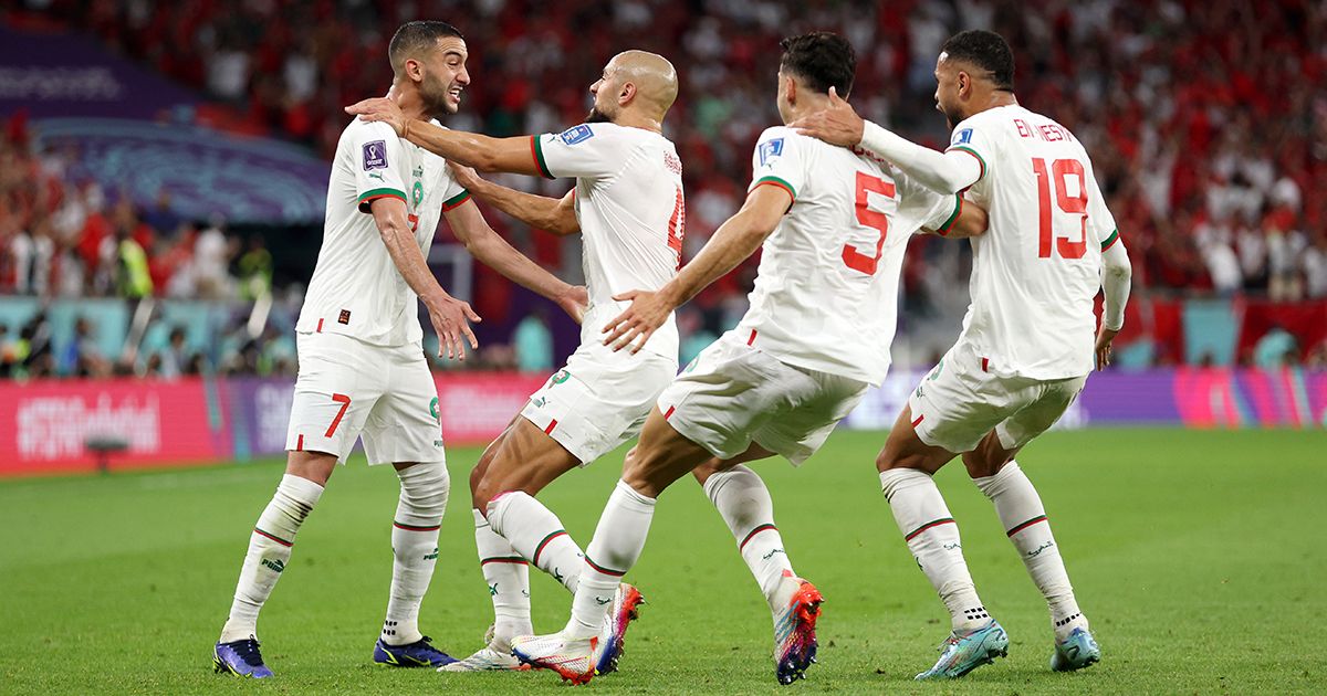 Watch: Hakim Ziyech looks bemused, as Morocco see first World Cup goal for 24 years disallowed: Hakim Ziyech (1st L) of Morocco celebrates scoring his side&#039;s first goal later ruled offside with their teammates during the FIFA World Cup Qatar 2022 Group F match between Belgium and Morocco at Al Thumama Stadium on November 27, 2022 in Doha, Qatar.