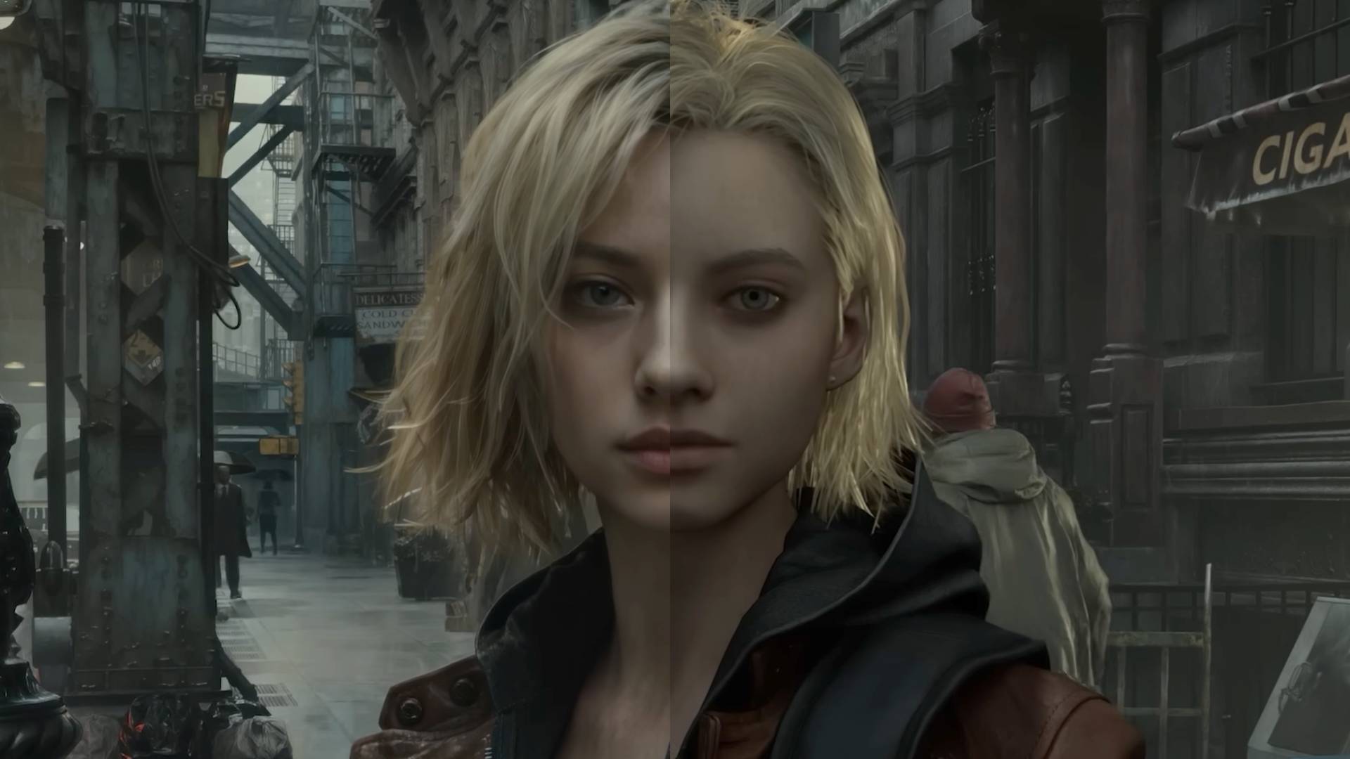 Nvidia DLSS 5 example featuring Grace Ashcroft from Resident Evil 5 with right side showing DLSS "On" and left side showing DLSS 5 off. 