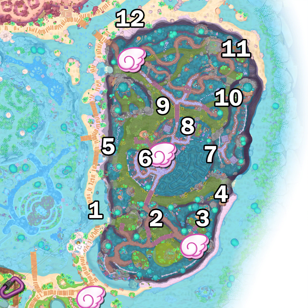 The Gudetama locations in the Spooky Swamp in Hello Kitty Island Adventure.