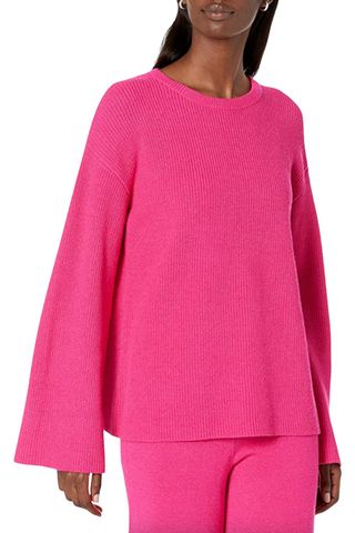The Drop Alice Crewneck Back Slit Ribbed Pullover Sweater