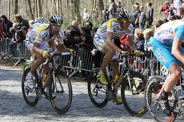 George Hincapie and Marcus Burghardt keep it together for Columbia-Highroad.