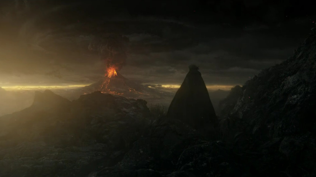 Саурон смотрит наружу на Мордор и Гору Рока с вершины горы в эпизоде ​​​​8 