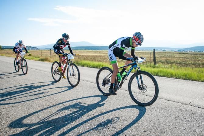 A few riders working together trying to pull in the group in front of them.