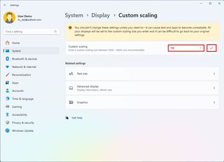 Screen custom scaling setting