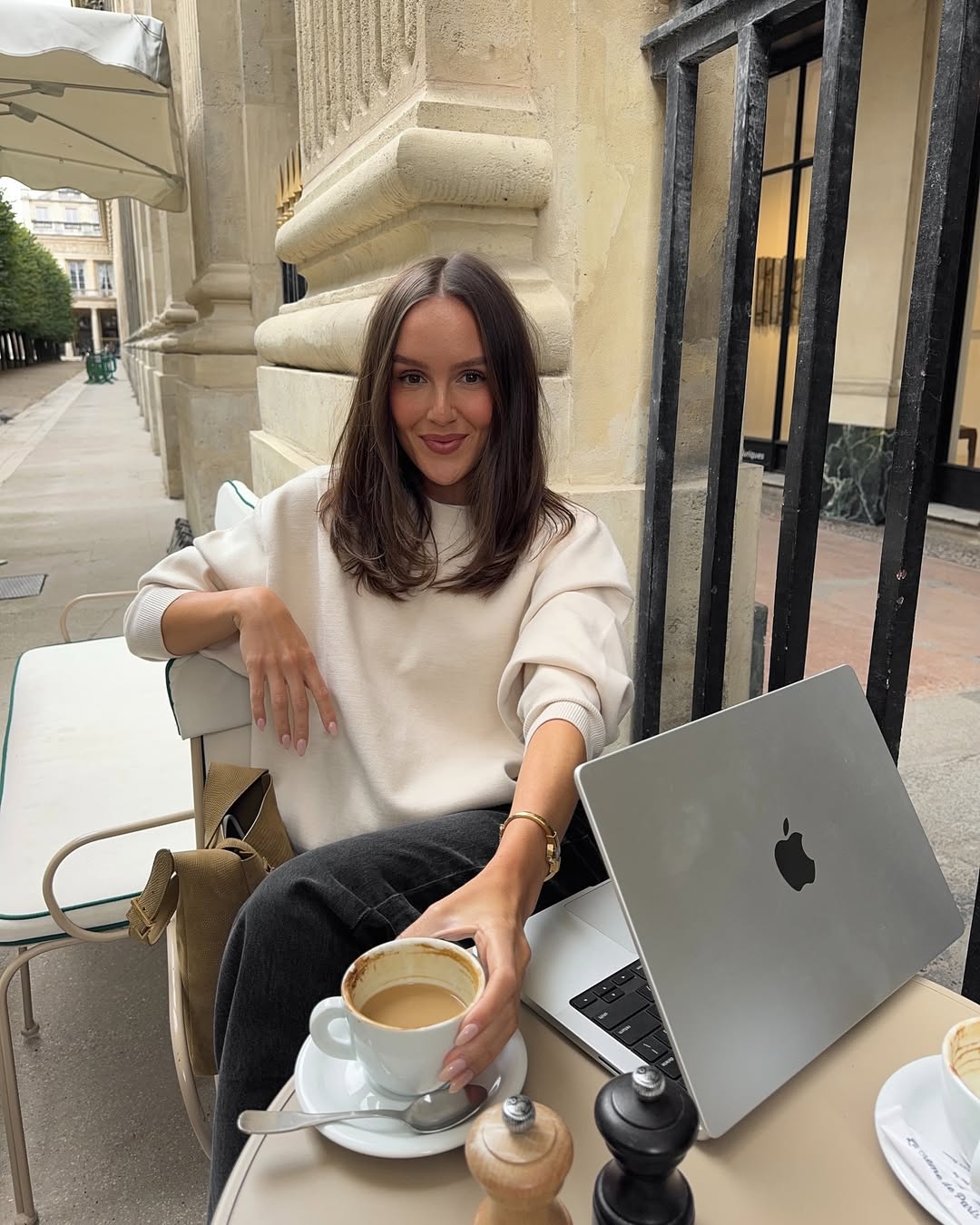 Emma Leger with glowy skin and a blowout