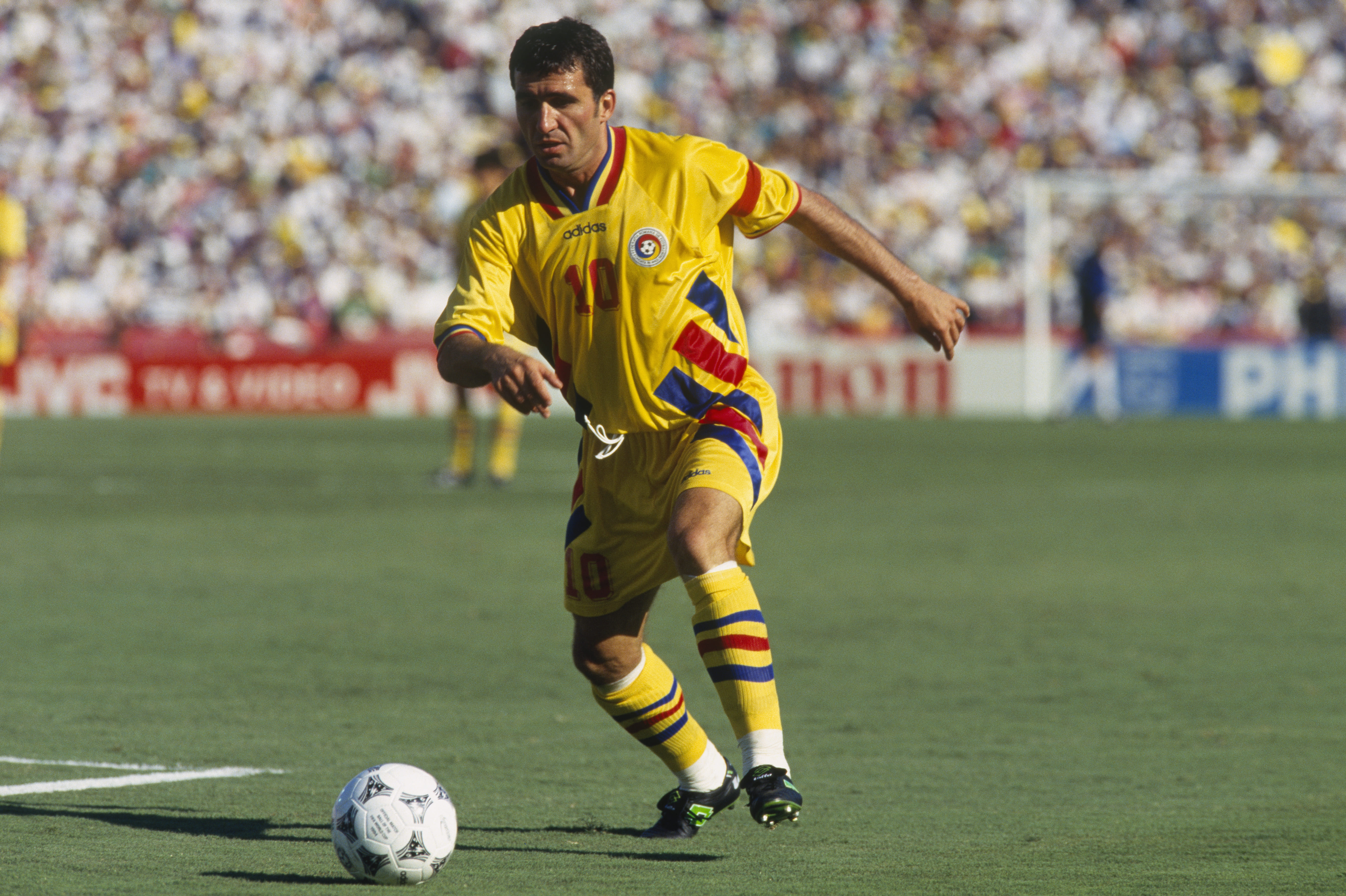 Gheorghe Hagi in action for Romania against Colombia at the 1994 World Cup.