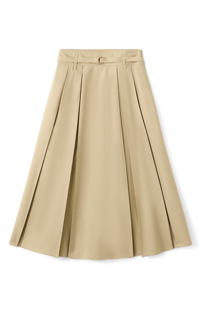 Belted Pleated A-Line Skirt