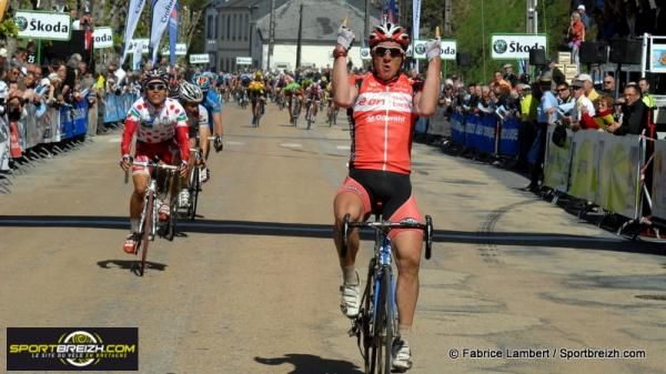 John Degenkolb (Th&uuml;ringer Energie Team) celebrates his stage 5 win at the Tour of Bretagne