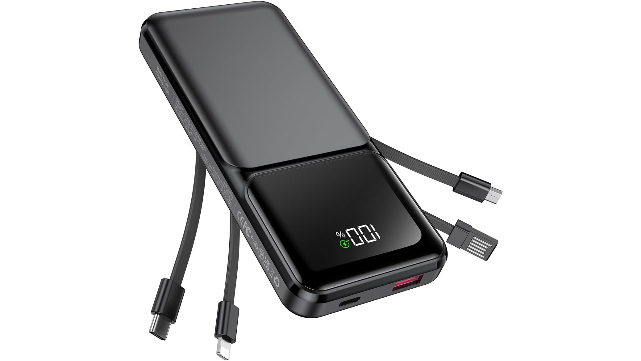 RONEGN Portable Charger with Built in Cable -20000mAh Fast Charging Power Bank USB C Slim 22.5W