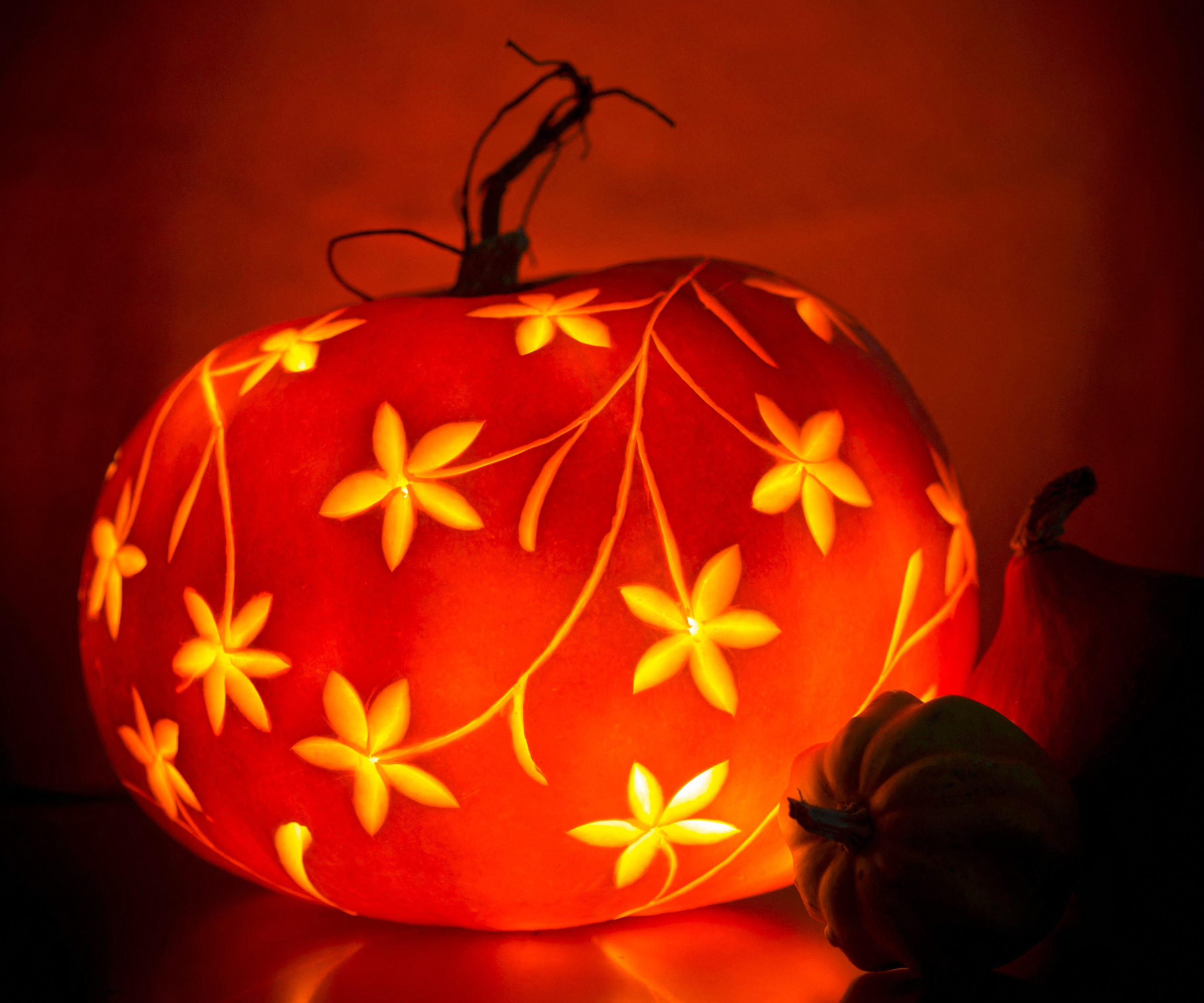 Floral pumpkin carving design